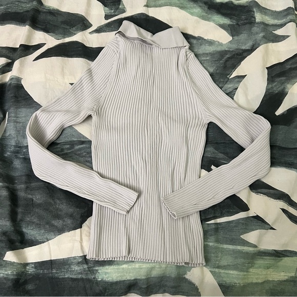 ZARA Grey Ribbed Button Down Long-Sleeve Collared Shirt Sweater Top Slim Shirt M - Picture 6 of 16